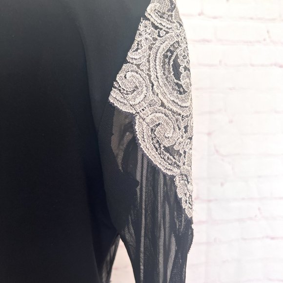 NWT Joseph Ribkoff Sheer Black & Lace Stretch Blouse - Size Medium Large - Picture 8 of 12